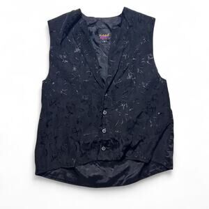 Hutspah Whimsigoth Velour Black Leaf Ivy Pattern 90s Vintage Vest Small
